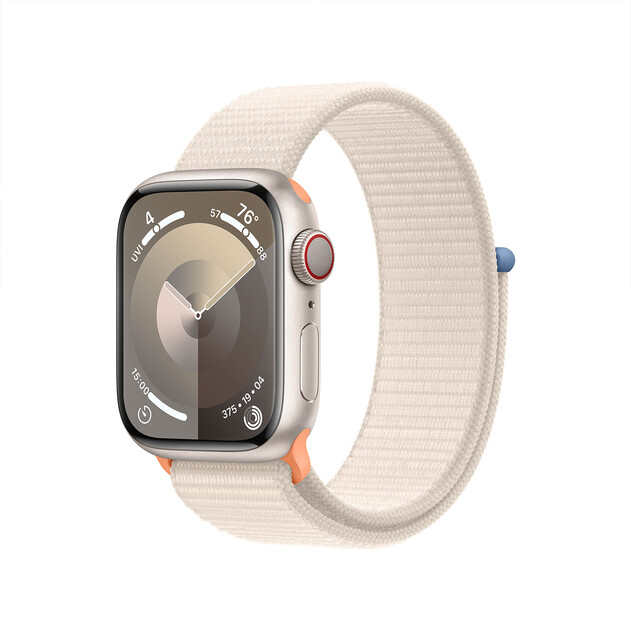 Apple Watch Series 9 GPS + Cellular, Aluminium polarstern, 41mm mit Sport Loop, polarstern