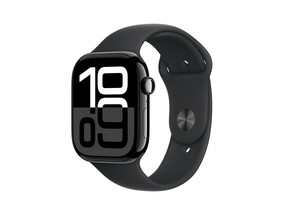 Apple Watch Series 10 GPS + Cellular, Aluminium diamantschwarz, 46mm mit Sportarmband, schwarz - S/M